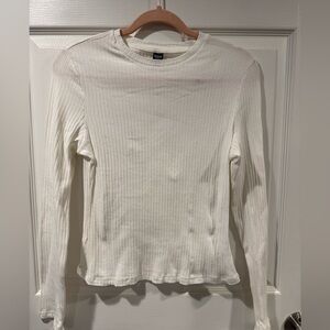 SHEIN Cream Ribbed Long Sleeve Top
